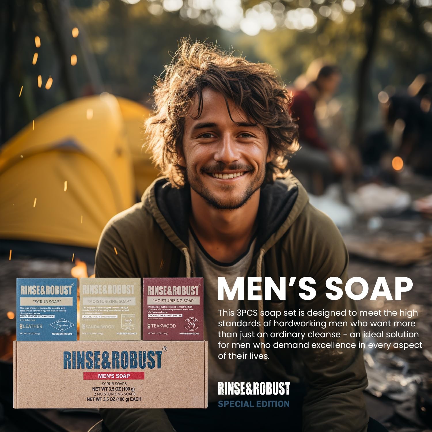Rinse & Robust Mens Bar Soap Bath 3.5 Ounce (Pack of 3), Ounce(Pack 3)