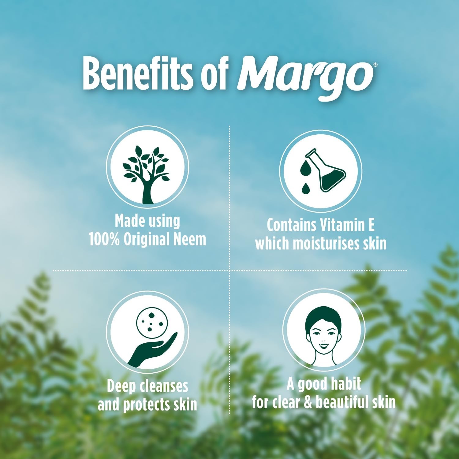 Margo Original Neem Soap 100g x 5 Pack Natural Neem & Vitamin E Moisturizing