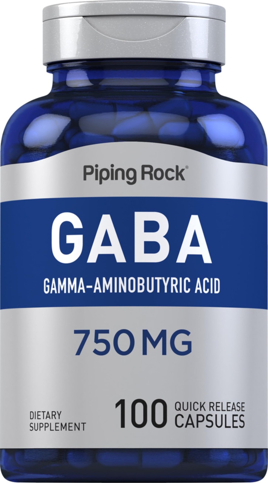 Piping Rock GABA Supplement 750mg | 100 Capsules | 100 Count (Pack of 1)