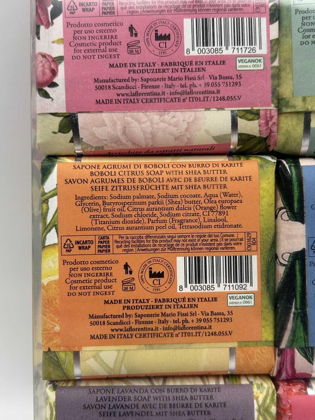 6 Pack La Florentina Bar Soap Peony Lavender Magnolia Iris Pomegranate Orange