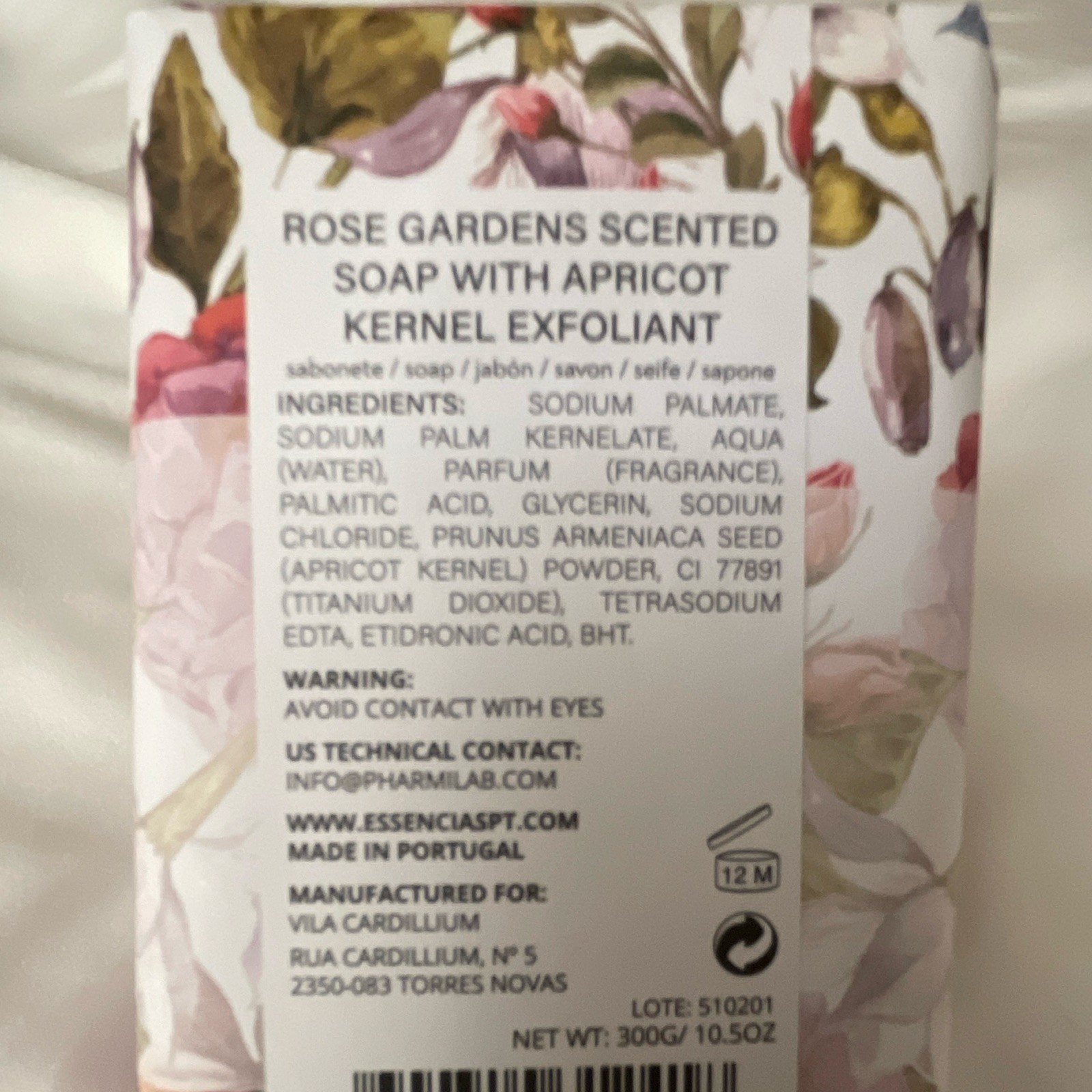 Vila Cardilium Rose Gardens Scented Soap Bar Rose, Apricot Exfoliant 10.5 oz