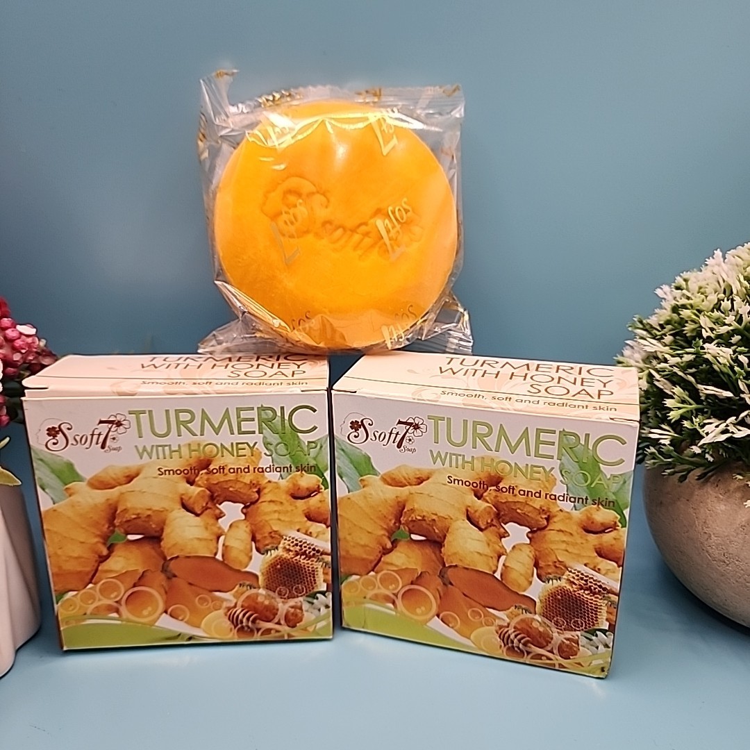 X 2 soap AUTHENTIC Soft 7 turmeric with Honey exfoliating body soap. 150g x 2