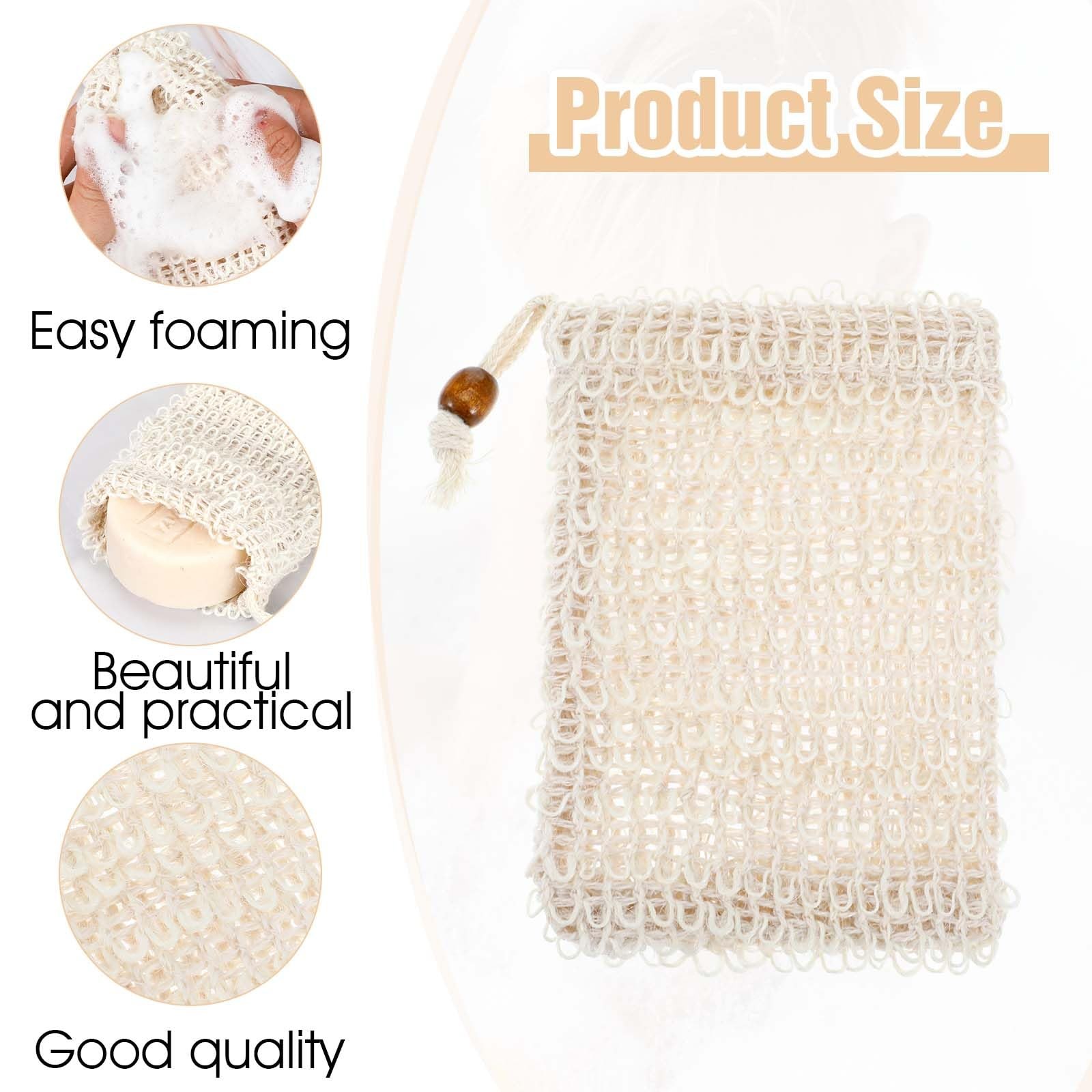 10 Pack Soap Bag, Natural Sisal Soap Saver Bag, Mesh Exfoliating Soap Bag Pou…