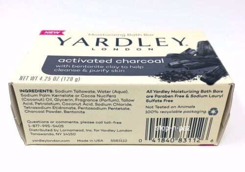 Yardley London Activated Charcoal Moisturizing Bath Soap Bar 4.25 oz 6 Pack