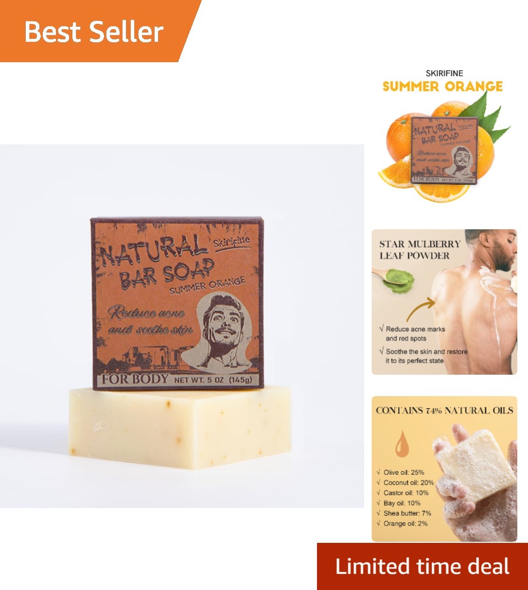 Eco-Friendly 5oz Orange Soap Bar – Nourishing & Exfoliating for Sensitive Skin