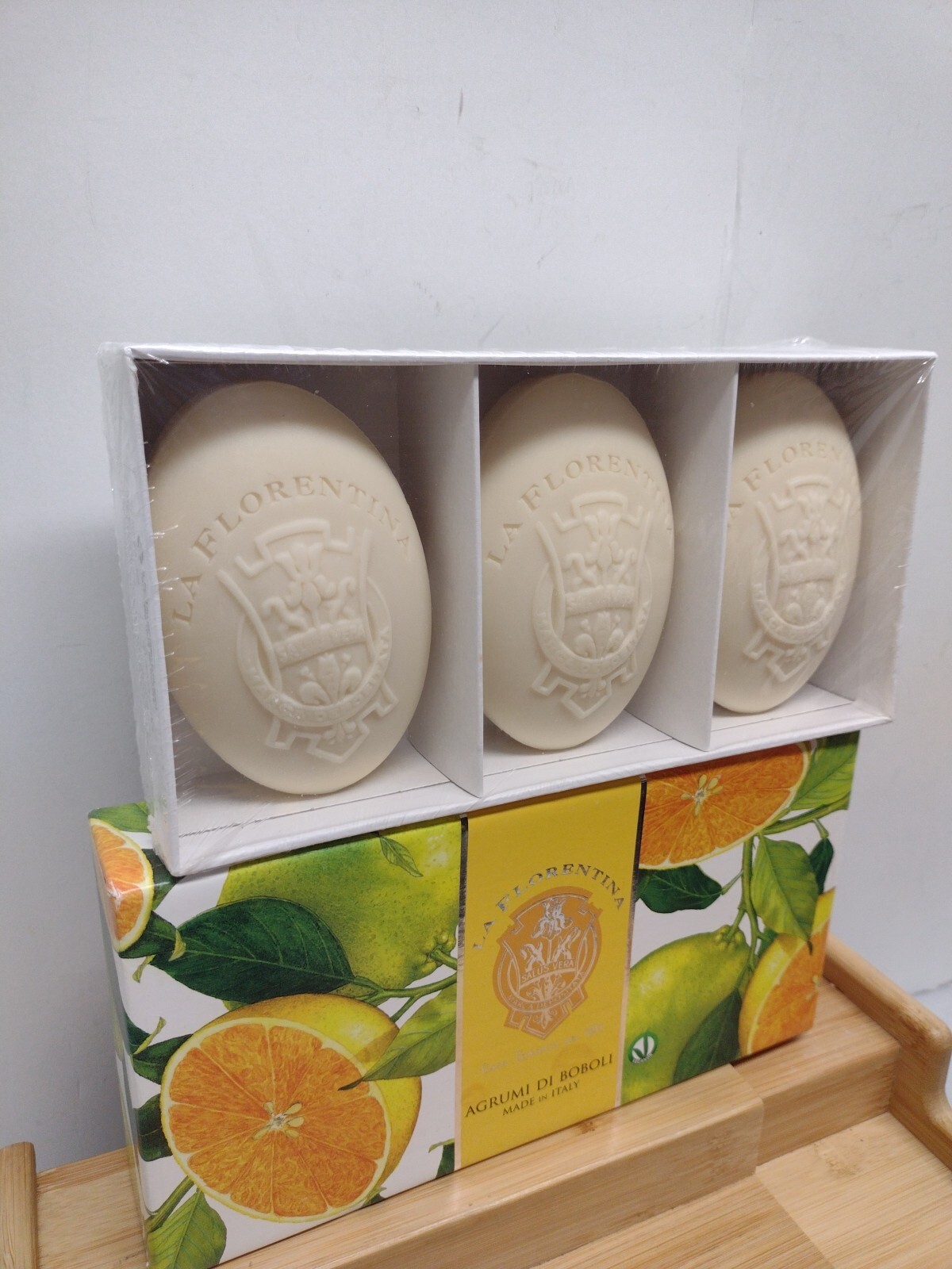 3pk La Florentina BOBOLI CITRUS 15.9oz Emboss Luxury Soap Italy Organic Homemade