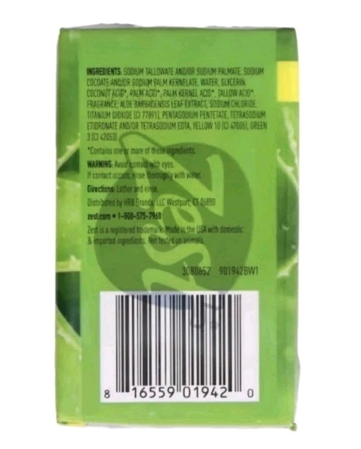 🐌 ZEST (2-BARS) 4.12 Oz. (116g) Bars ●SOOTHING ALOE● Deodorant Soap🫧.