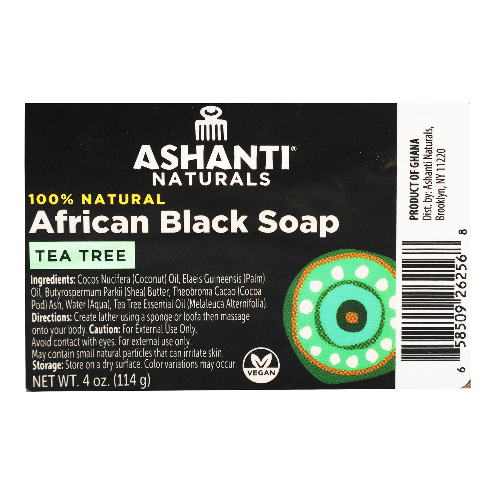 Ashanti Naturals African Black Soap Bar Tea Tree 4 Oz|Case of 12