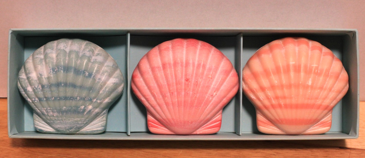 Ben Rickert Soaps Large Seashell Soap Bars Blue-Orange-Pink 6 Pack NEW IN BOX