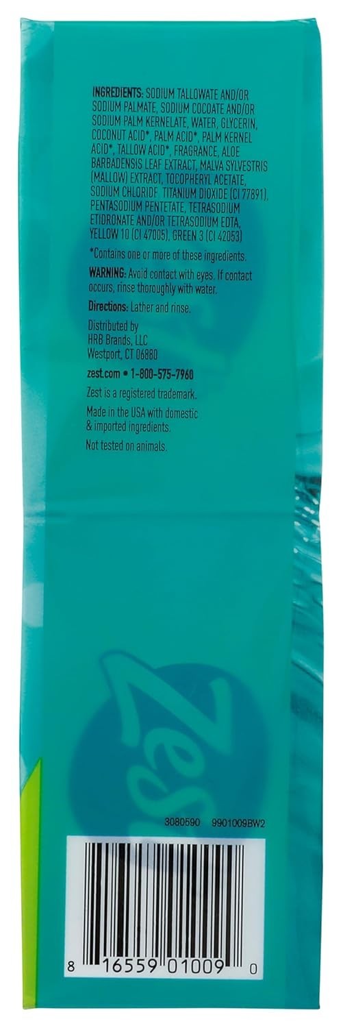Zest 8-Bar Bath Size Soap, Aqua, 4 Ounce per bar, 8 bars, 32 Ounce