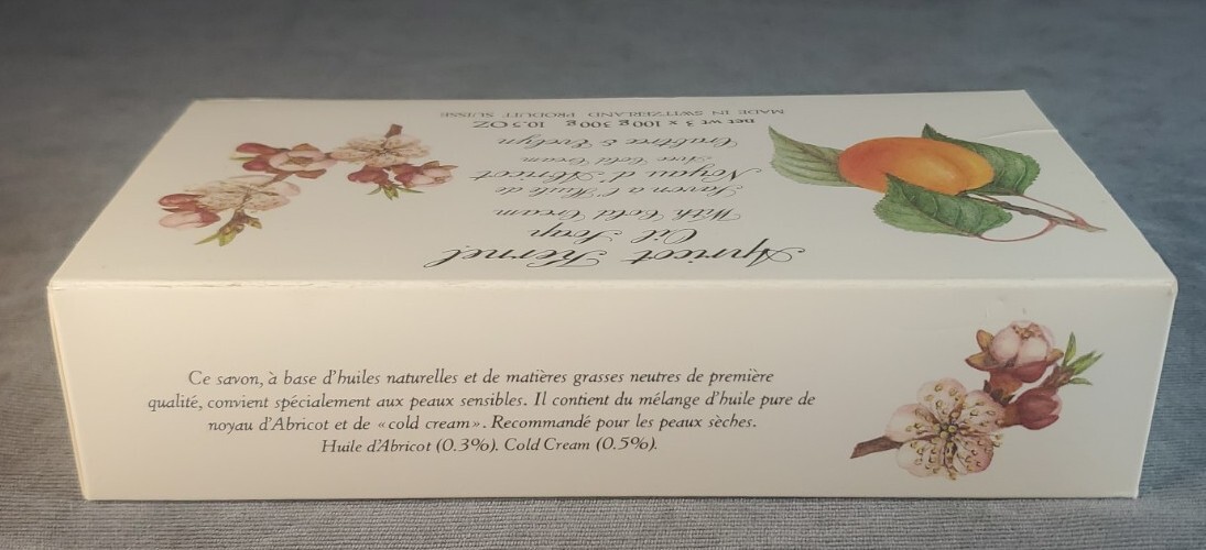 NOS 1984 Crabtree & Evelyn Apricot Kernel Oil Soap w/Cold Cream, 3x100g/10.5oz