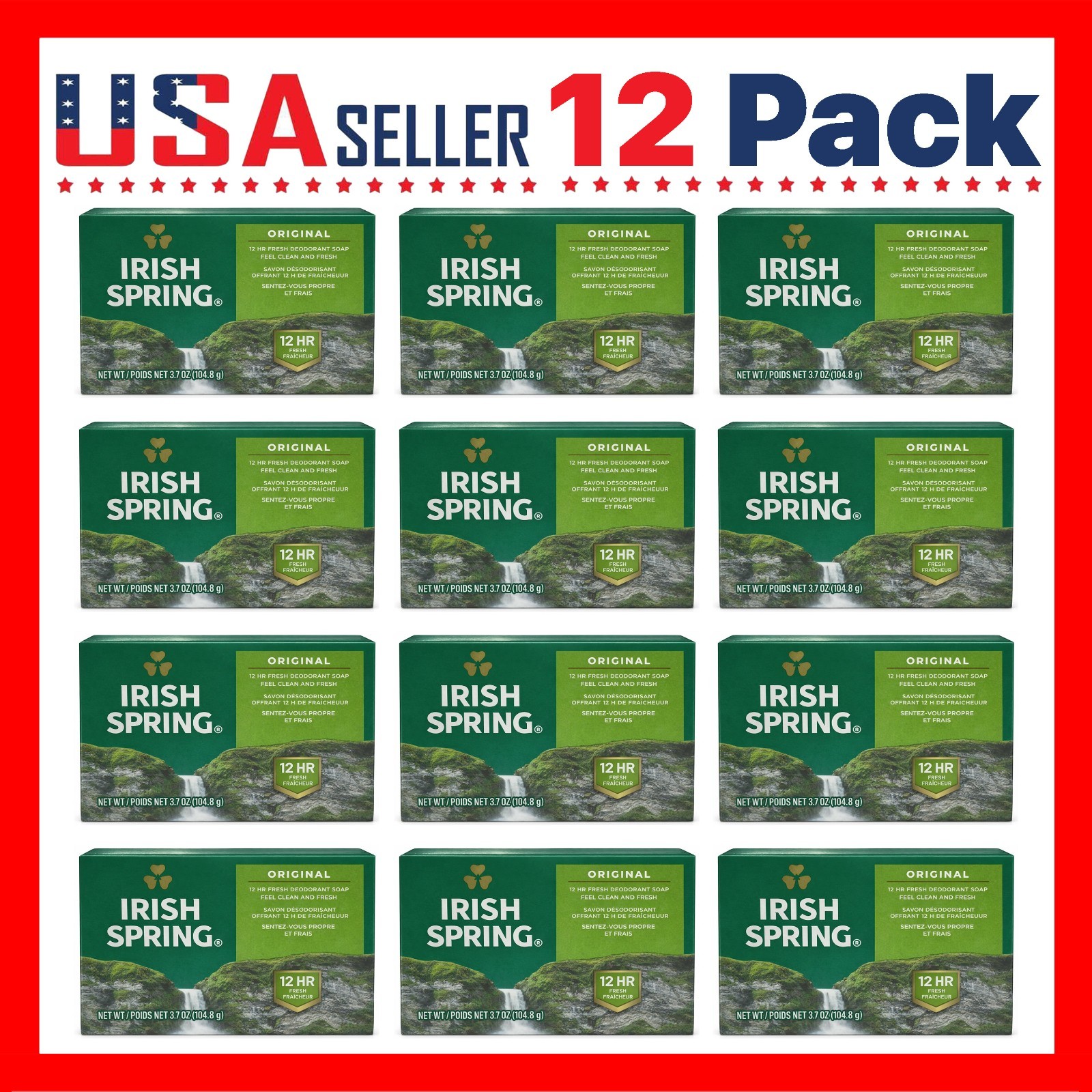 Irish Spring Bar Soap Original Clean for Men x [12 Pack], Mens Bar Soap, 3.7 Oz