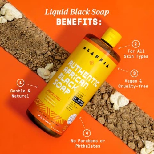 Authentic African Black Soap Unscented, Pack of 2 – 32 Oz Each for Healthy Skin