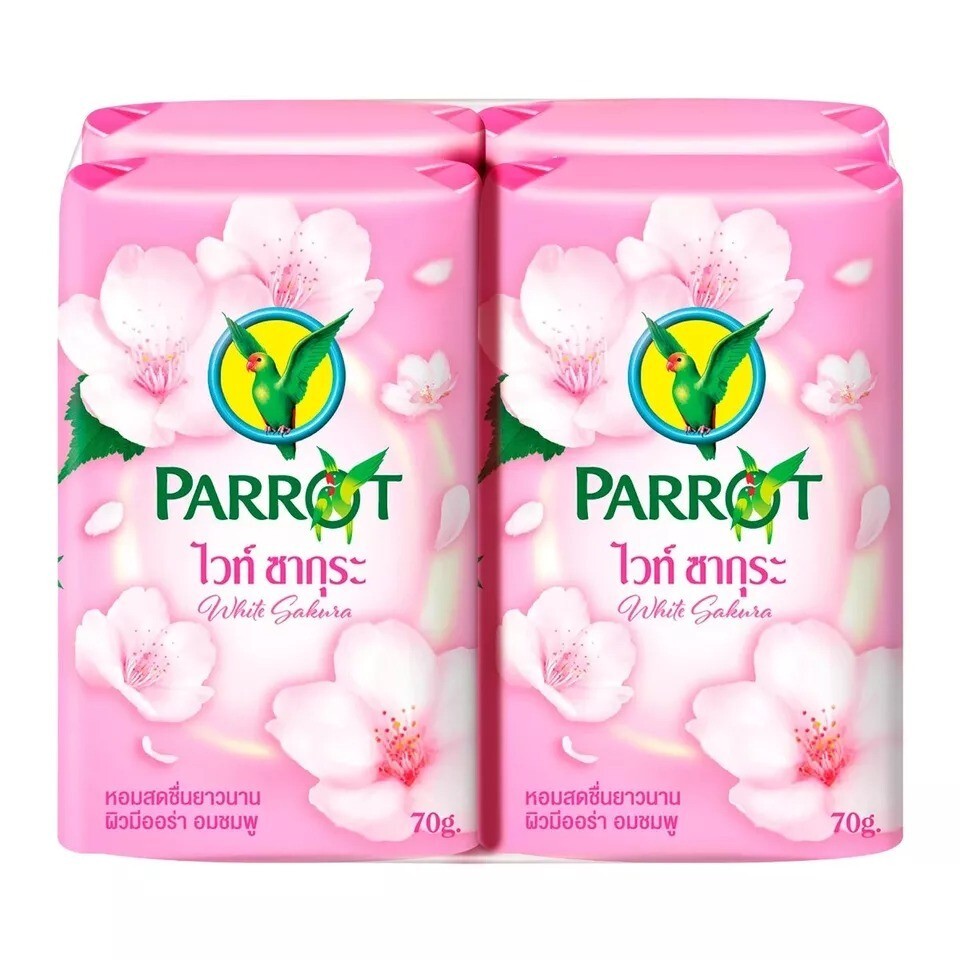 Parrot Thai Herbal Soap 4x70g Pink White Sakura Face Body Aromatic Herbal Scent
