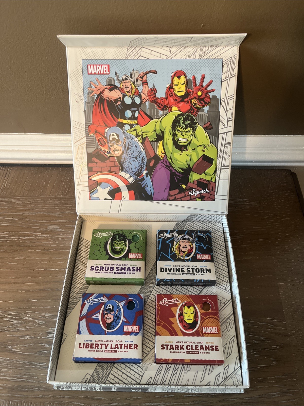 DR SQUATCH SOAP MARVEL BOX SET OF 4 IRON MAN-HULK-THOR-CAPTAIN AMERICA NEW/NIB