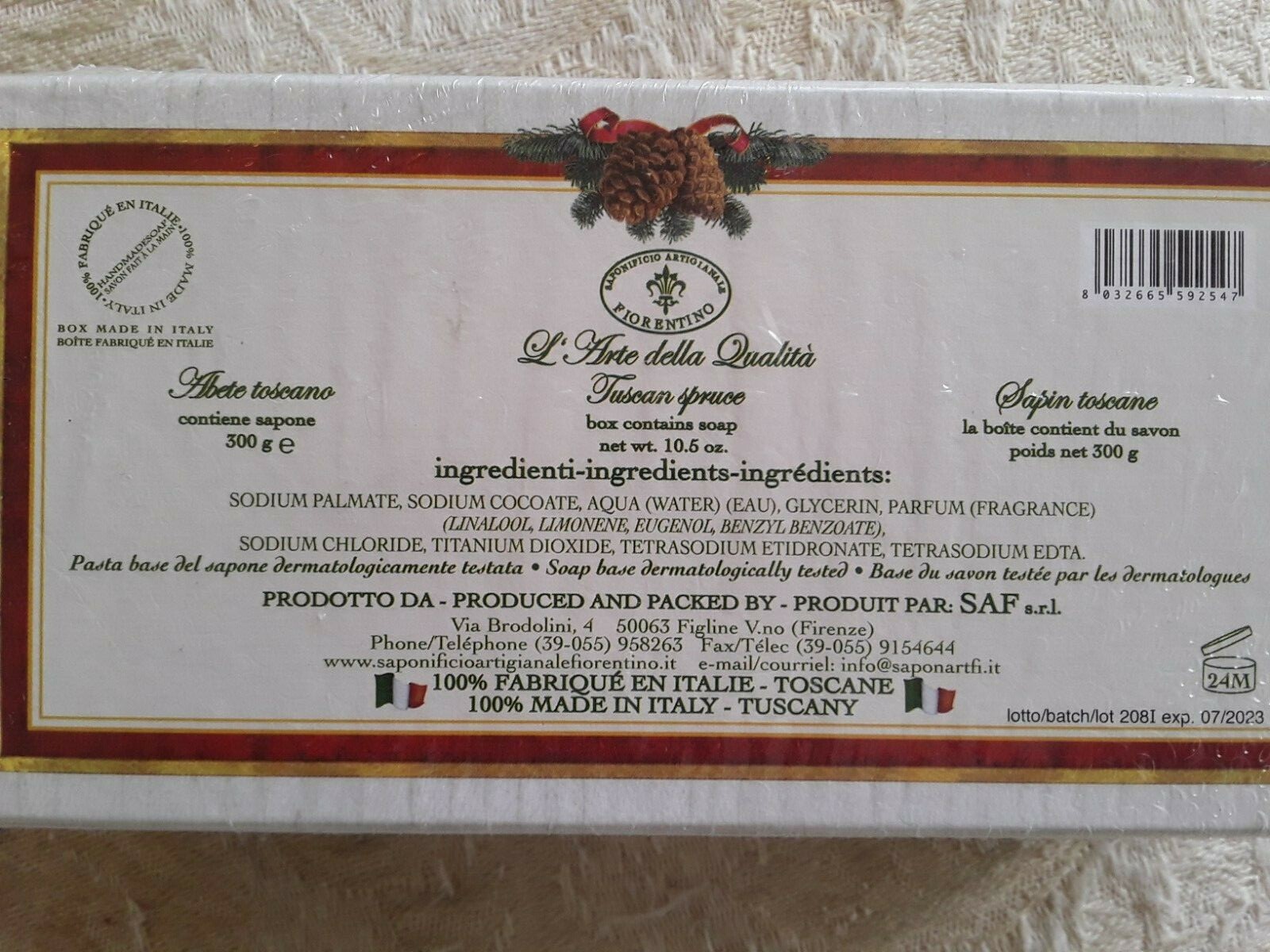 La Saponeria Firenze Tuscan Spruce Scented Soap w Oil 10.5 oz Made In Italy NIB
