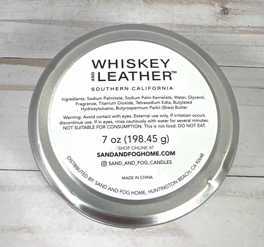 Sand & Fog Whiskey and Leather Teakwood Soap Bar Round Metal Tin 7oz