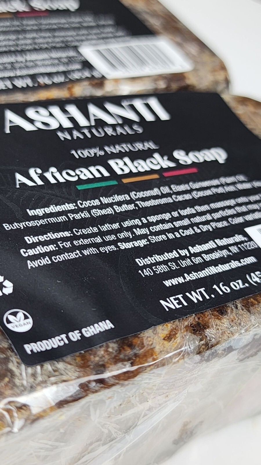Ashanti African Fragrance Free Black Soap, 3 bars, 46oz /1362g