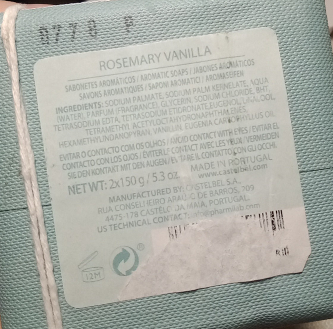 CASTELBEL ‘Rosemary Vanilla’ Set of Two Scented Soaps (2 x 150g) Portugal NWT