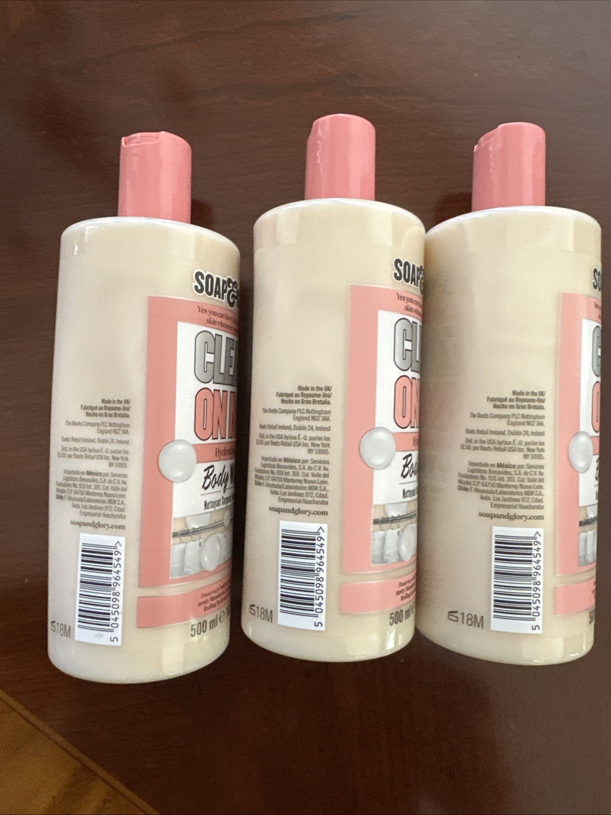 3 Soap & Glory Clean On Me Hydrating Body Wash 16.9oz Each Original Pink