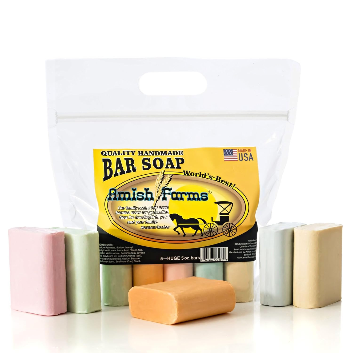 All Natural Amish Farm Bar Soap Variety 5-Pack Cold Process Old-Fashioned Homema
