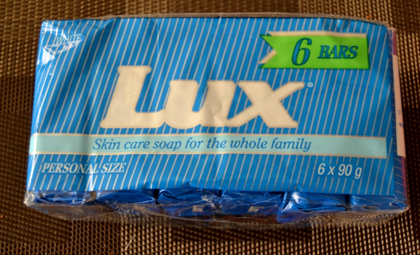 Vtg LUX Soap 90g 6 Bar Package White Unilever Canada Blue Stripe Paper Wrap NOS