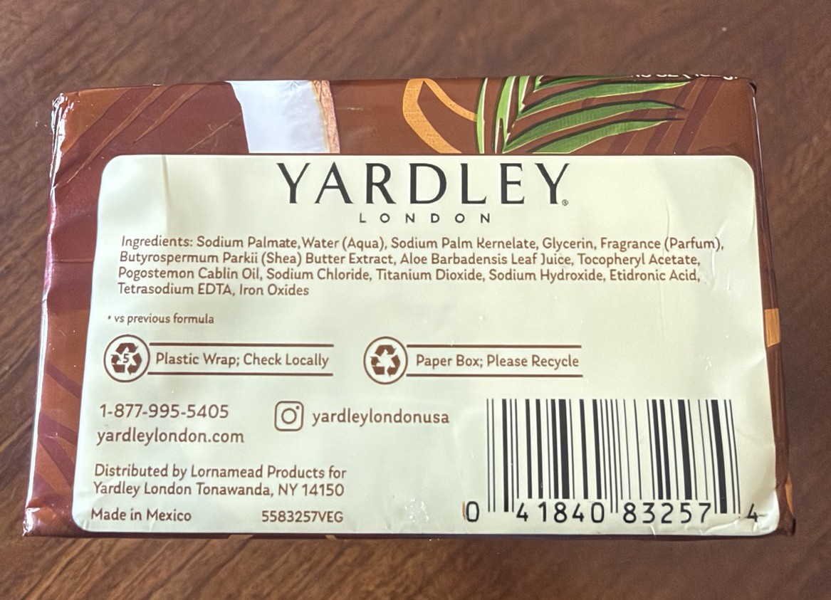 YARDLEY London Creamy Coconut Botanical Bath Bar (4 Bars) – NEW