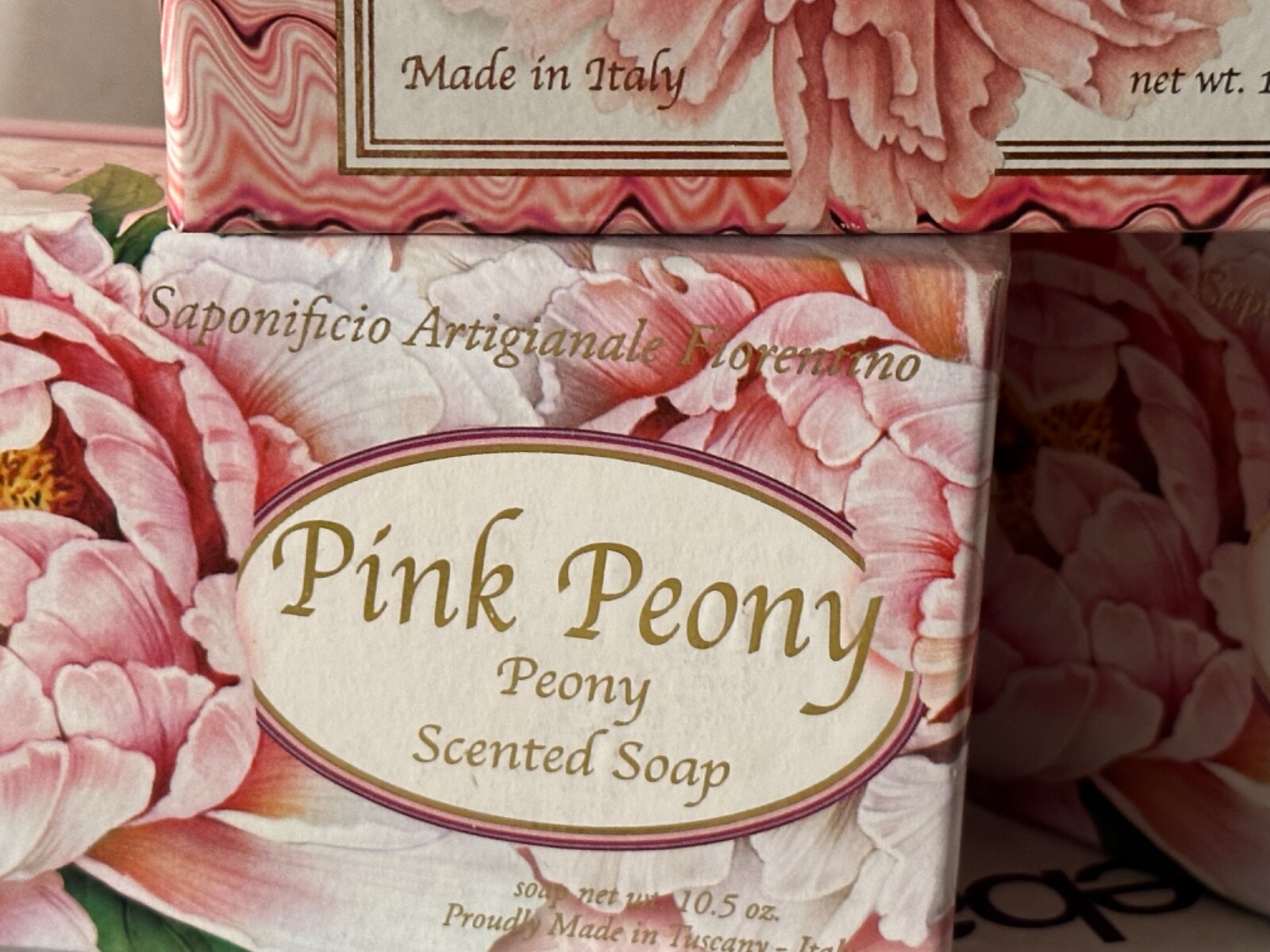 SAPONIFICIO ITALY PINK PEONY SCENTED 3-10.5oz HANDMADE FLORENTINE SOAPS