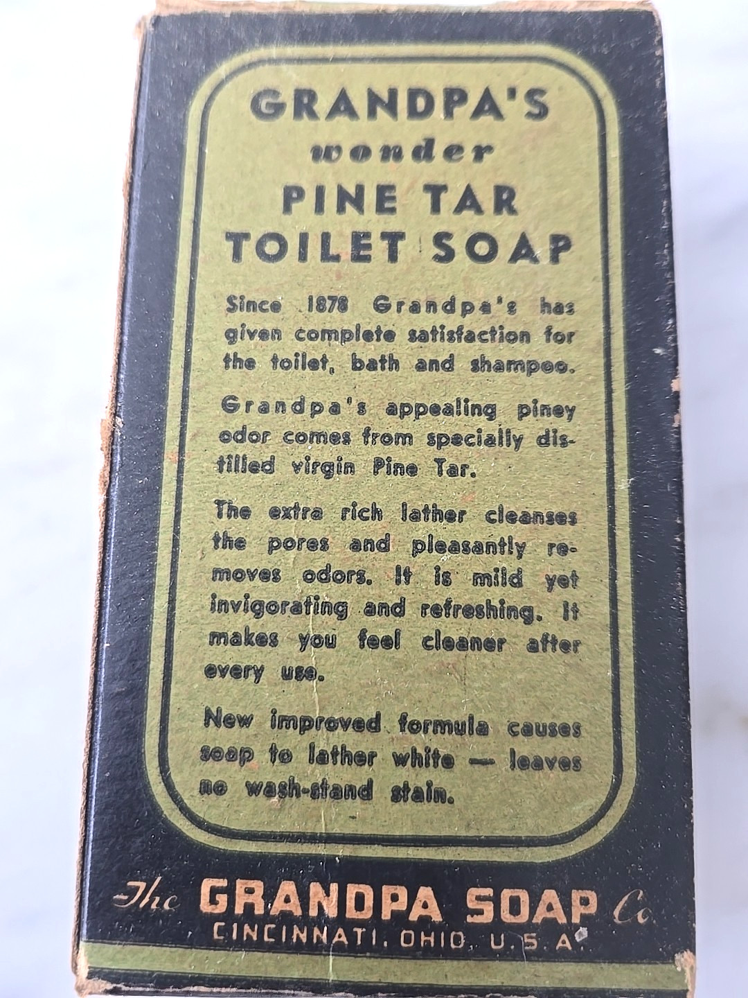 Vintage Grandpa’s Wonder Pine Tar Toilet Soap W/Instructions NOS