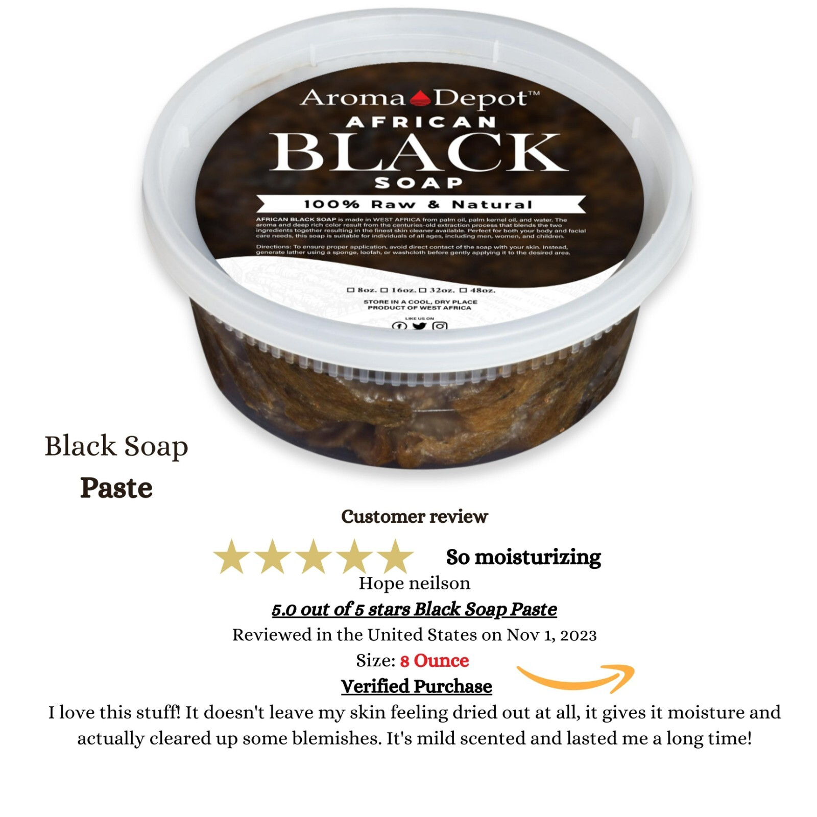African Black Soap Paste 8 oz. Natural Raw Organic Wash Face Body Hair Raw