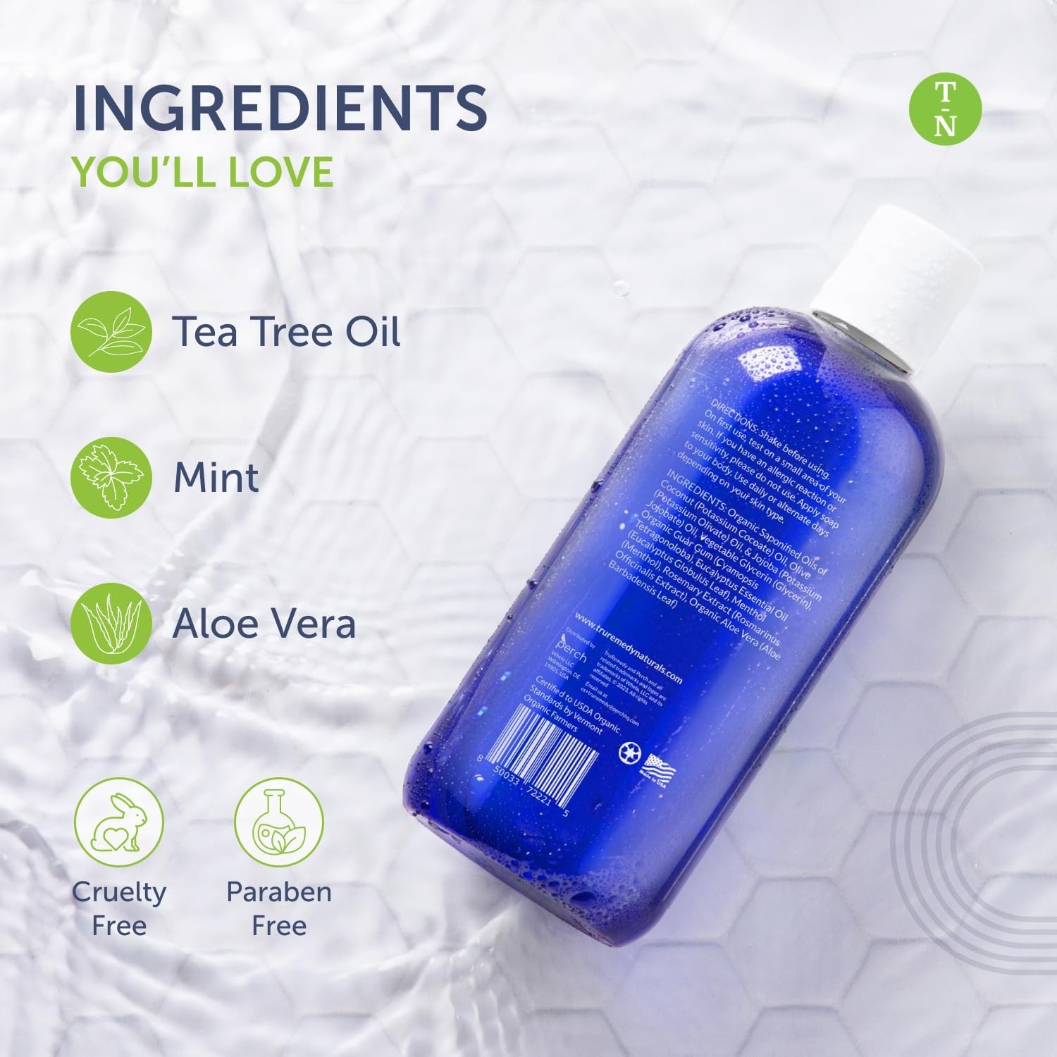 12 oz Tea Tree Oil Body Wash – Invigorating Tea Tree Soap with Peppermint, Aloe,
