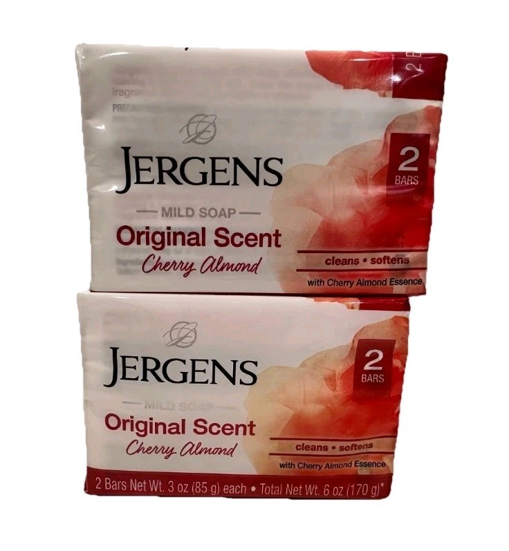 NEW! JERGENS (4-BARS) 3 Oz. (85 g) 🍒🫧 ●CHERRY ALMOND● Original Mild Soap🫧.