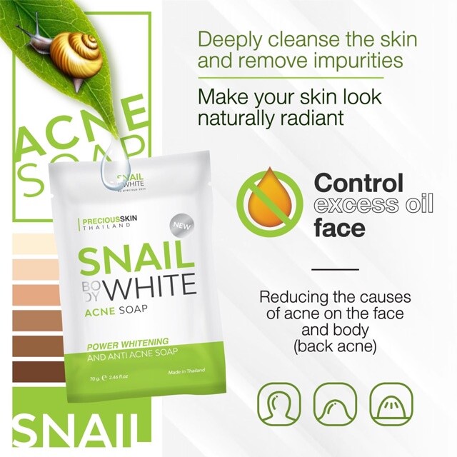 6 x Snail Body White Anti Acne Soap Whitening Skin Body & Face Reduce Acne 70g
