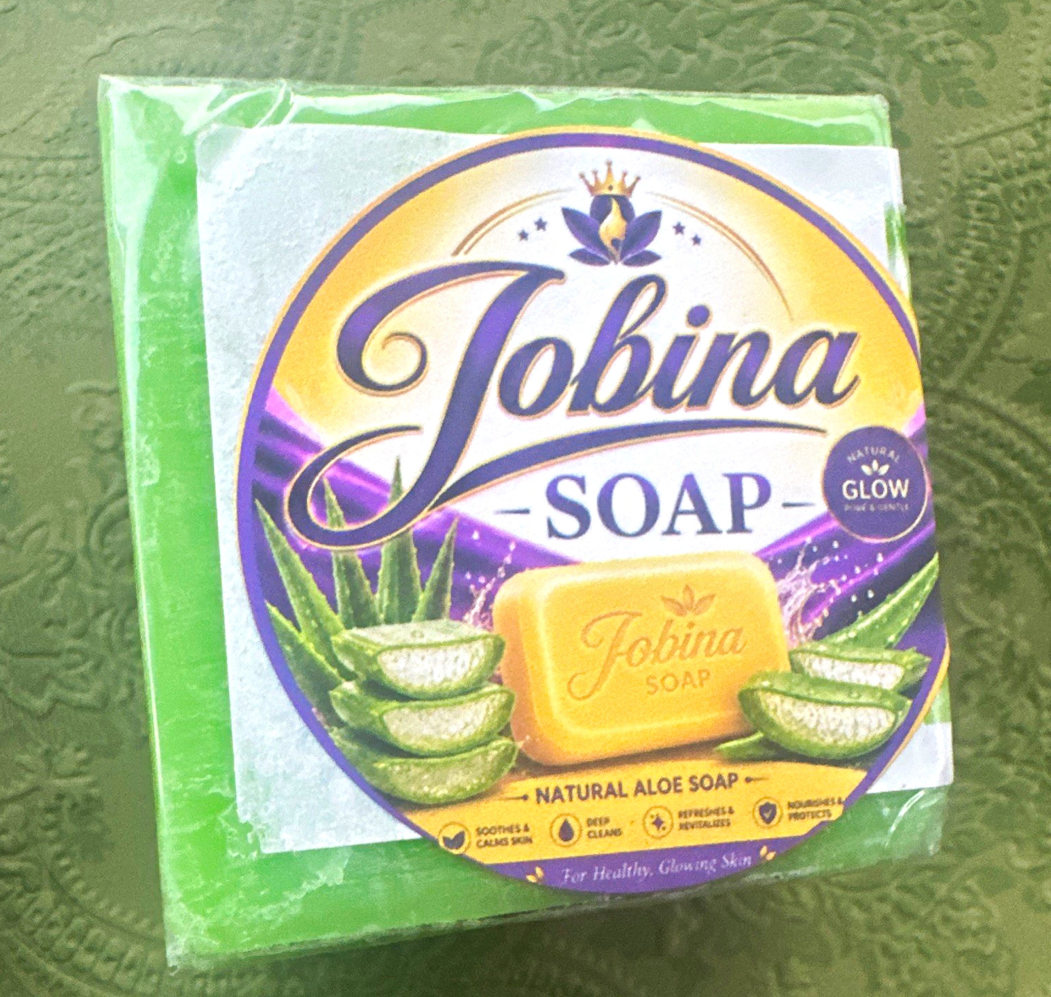 Jobina Natural Aloe Body Bar Soap, Regular Size, Green Rectangular, in Box