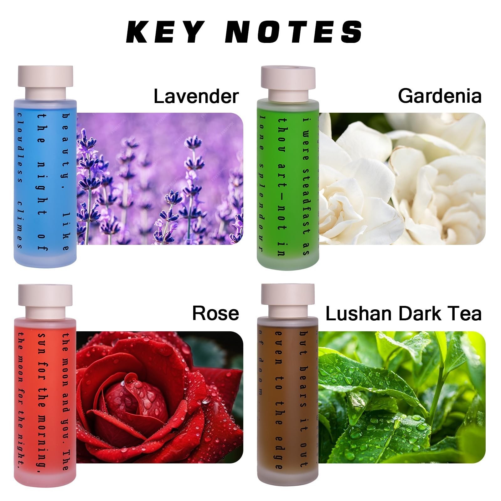 Ikeda Reed Diffuser Set of 4, Lavender, Gardenia, Rose&Tea Scented Diffuser w…