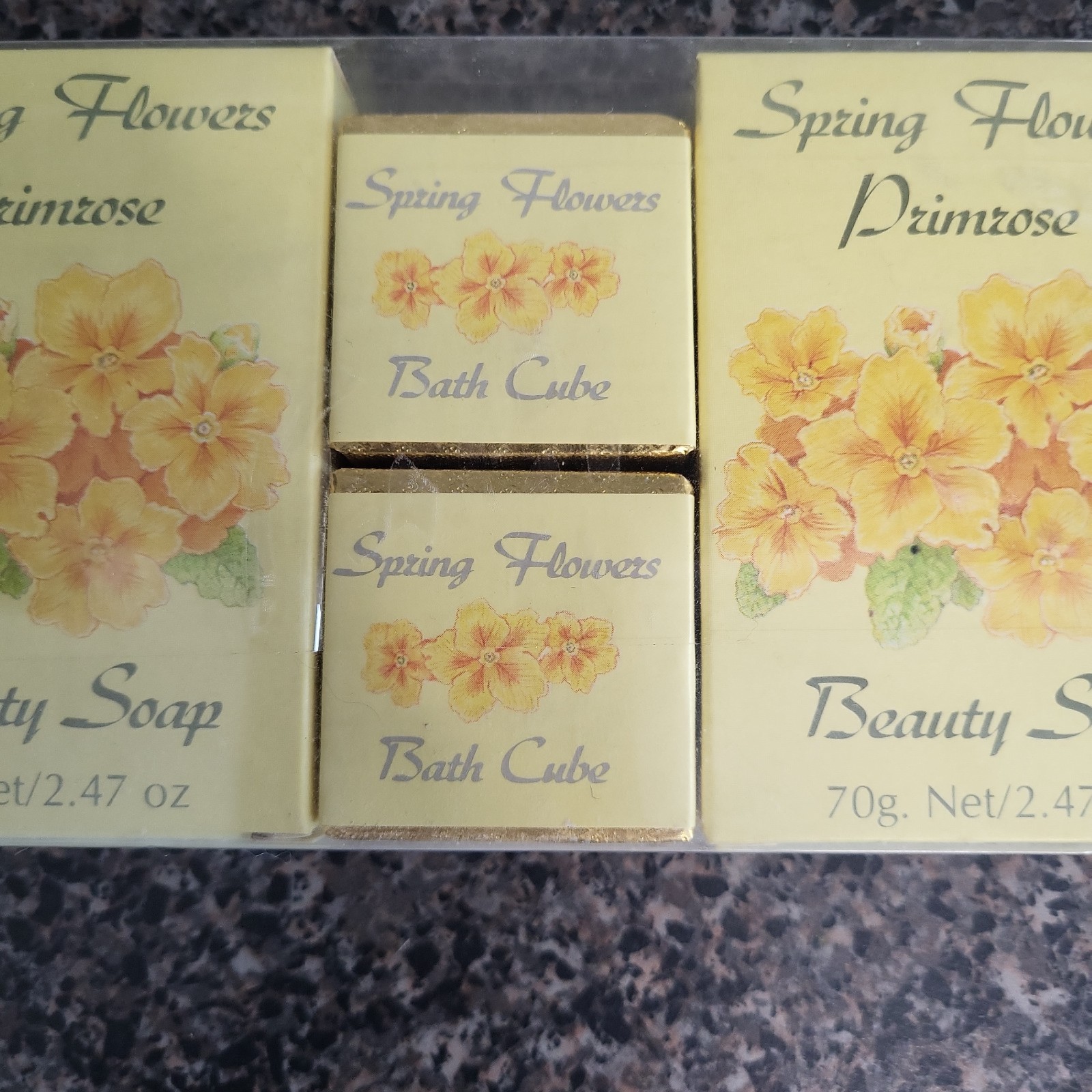 VTG Kmart Spring Flowers Primrose Beauty Soap Bath Cube Gift Set Made in England
