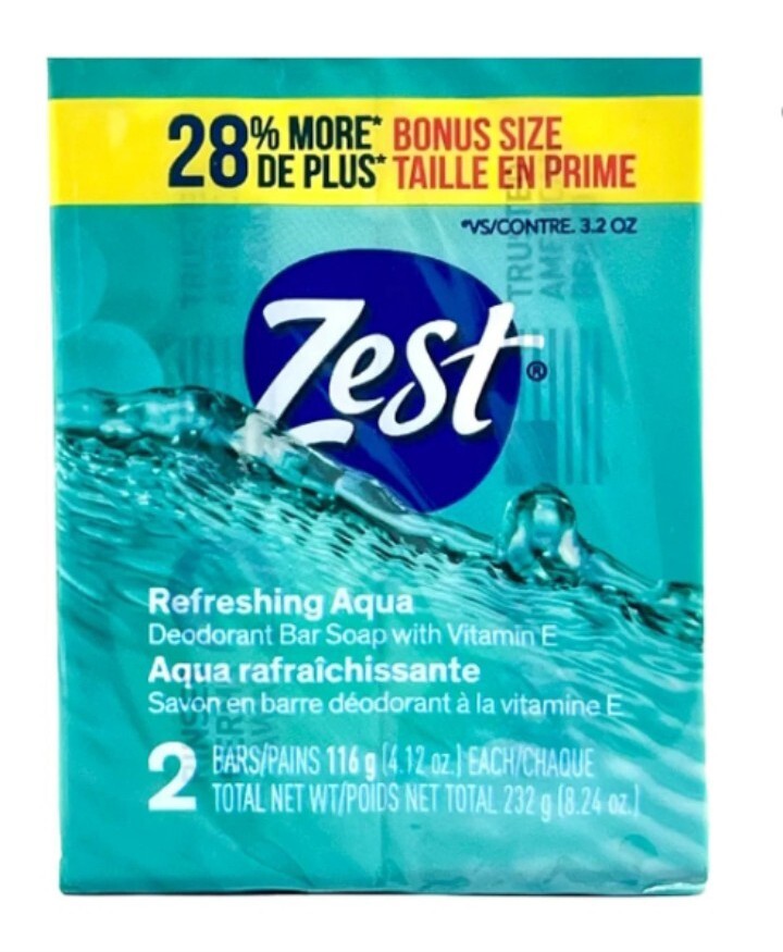 🆕️ Zest (4~BARS) 4.12 OZ. Bars *BONUS Size ●AQUA● Refreshing Deodorant Soap.