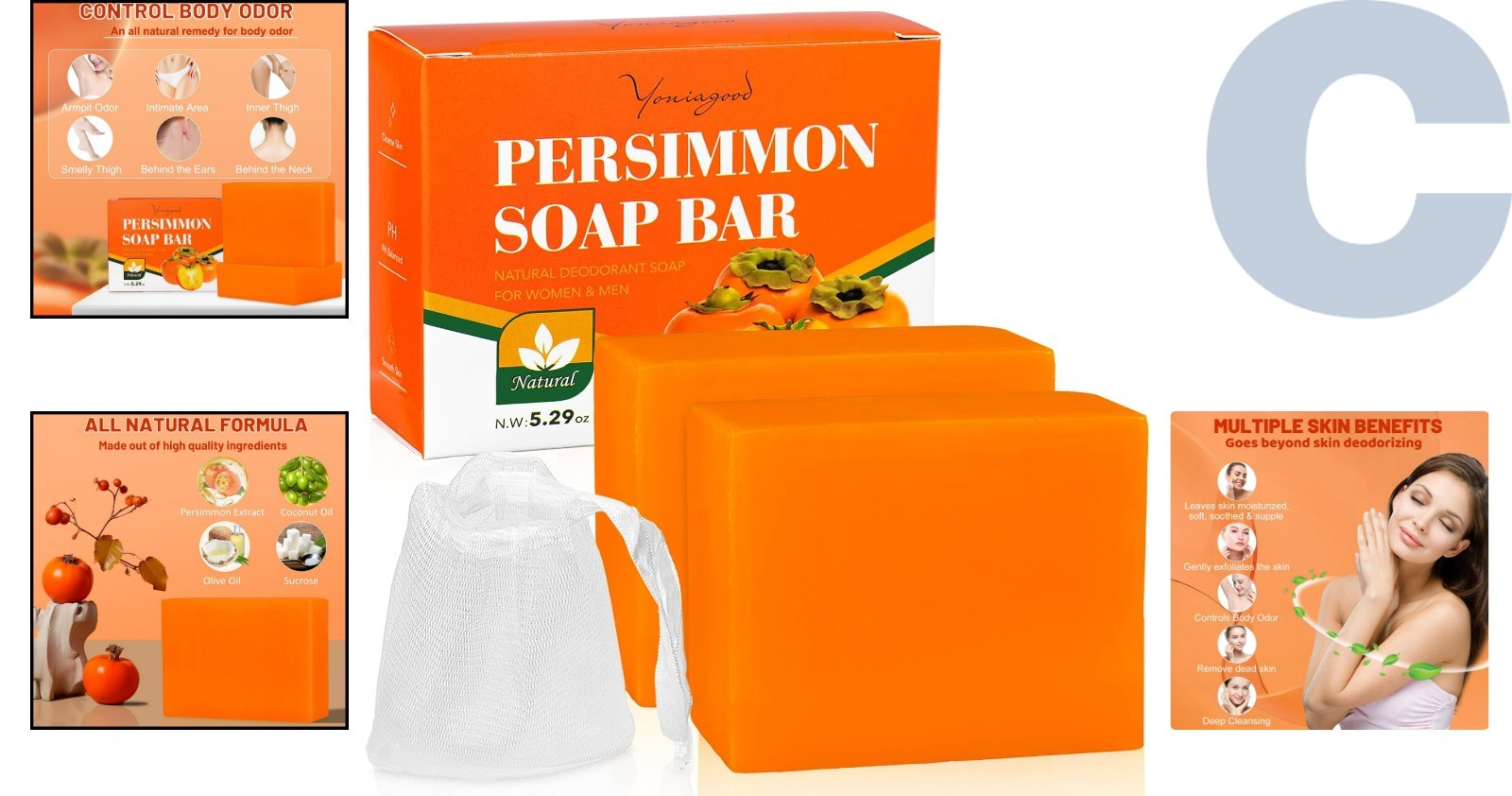 Rejuvenating Persimmon Soap Bars – 2 PCS for Odor Elimination & Skin Nourishment