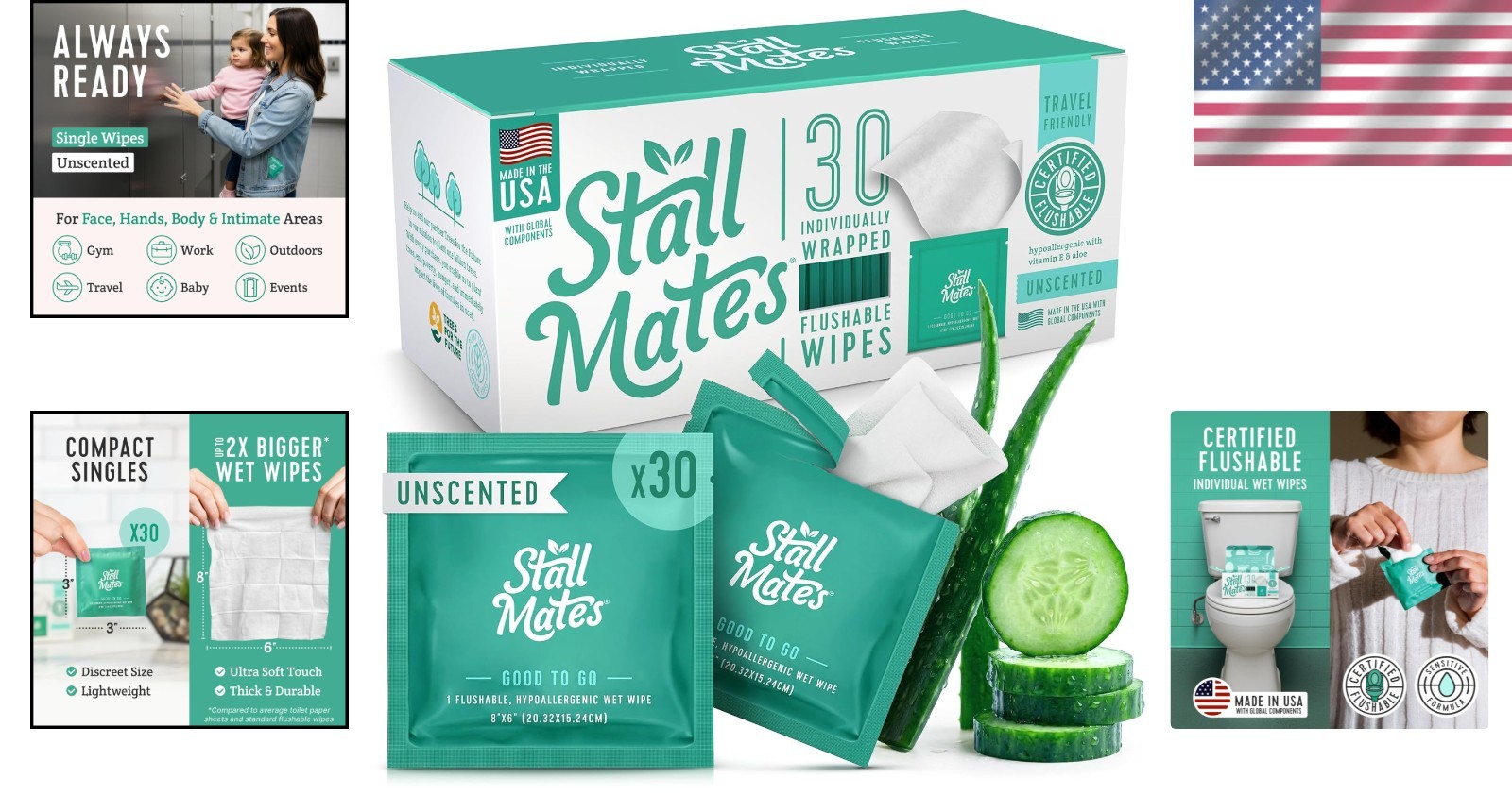 Individually Wrapped 30 Count Flushable Wipes – Eco-Friendly & Gentle on Skin