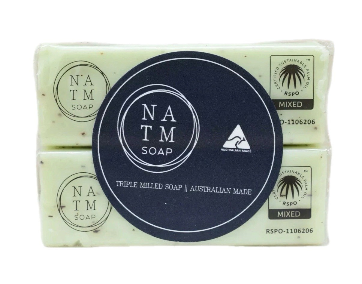NATM Lemon Myrtle Triple Milled Soap Bars 2 Count with Oil & Leaf