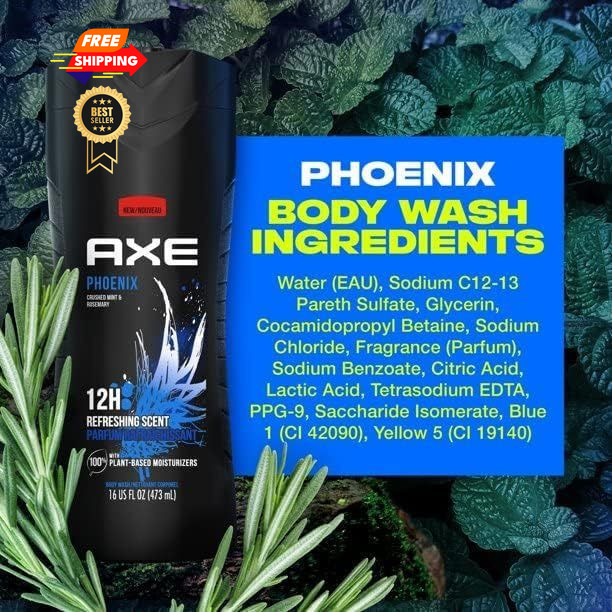 AXE Crushed Mint & Rosemary Body Wash Phoenix 4 16 Fl Oz (Pack of 4), Black