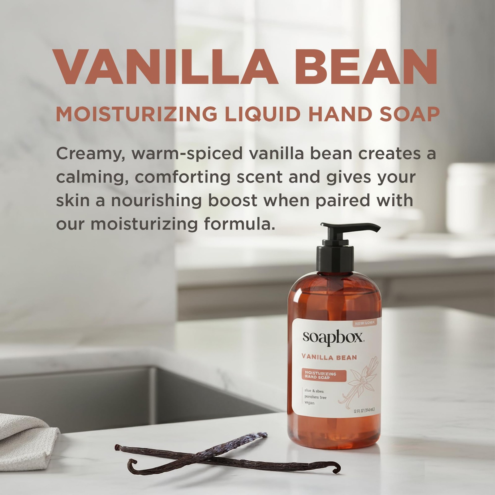 Soapbox Vanilla Bean Liquid Hand Soap, 12 Ounce (Pack of 3),