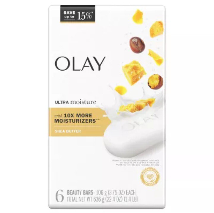 NEW! OLAY (6-BARS) 3.75 Oz. Bars ●SHEA BUTTER● Ultra 10X Moisture Beauty Bars.