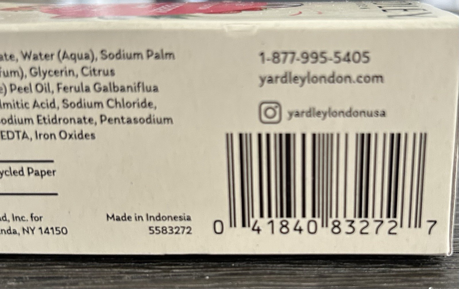 Yardley London Limited Edition Strawberry Cream Nourishing Bath Bar 4 oz