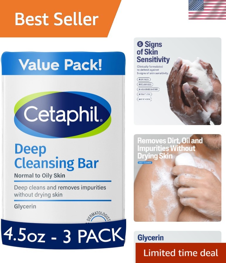 Pack of 3 Hypoallergenic Deep Cleansing Bar Soap for Sensitive Skin, 4.5 oz Each