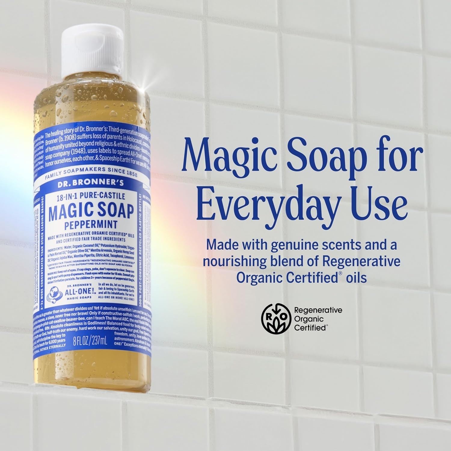 18-in-1 Pure-Castile Liquid Soap 8 Oz Peppermint – Organic, Non-GMO,