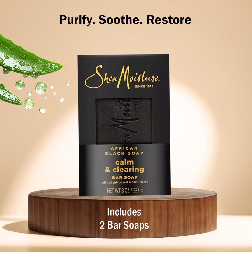 (2) SheaMoisture Plant-based African Black Soap Calm&Clearing Bar Soap 8oz/227g