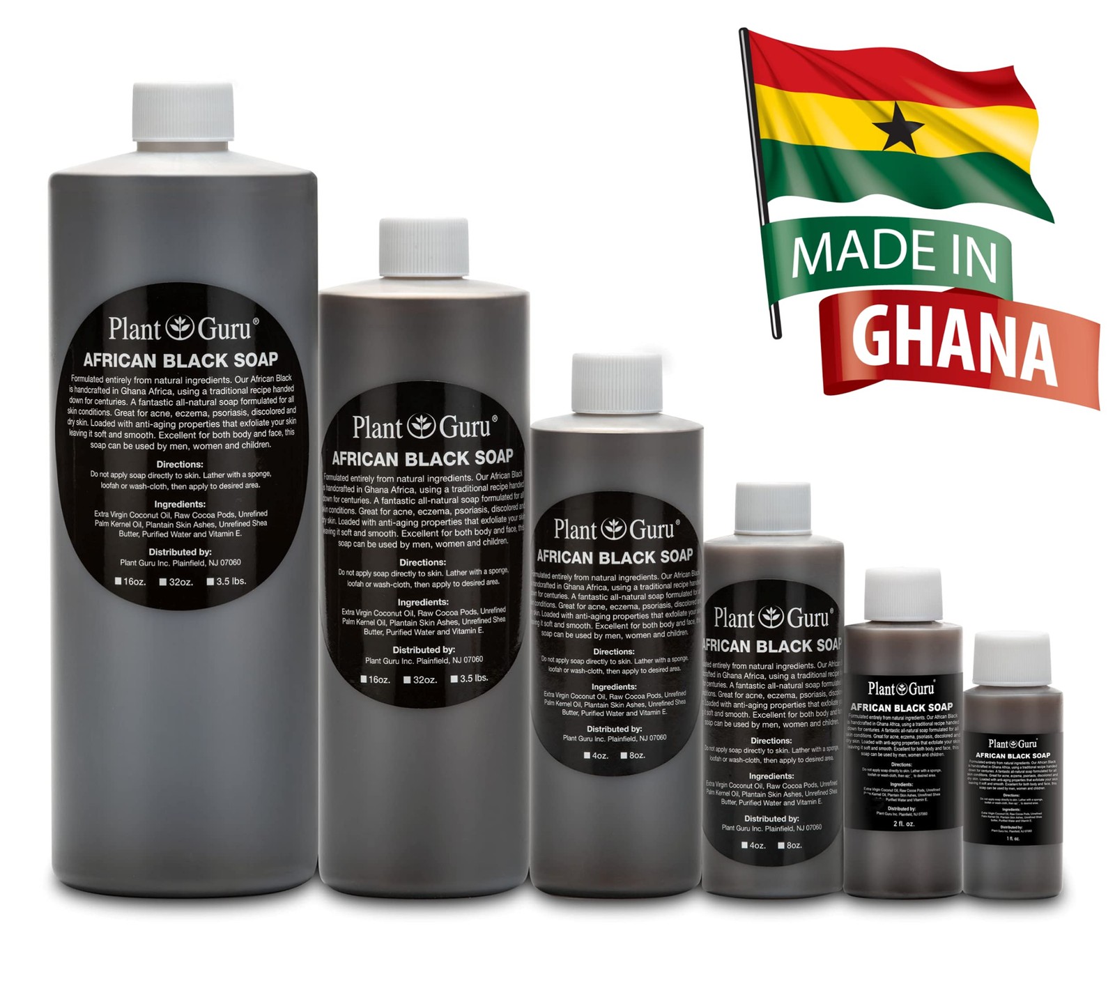 Plant Guru Raw African Black Soap Liquid 4 fl. oz. – 4 Ounce (Pack of 1), red