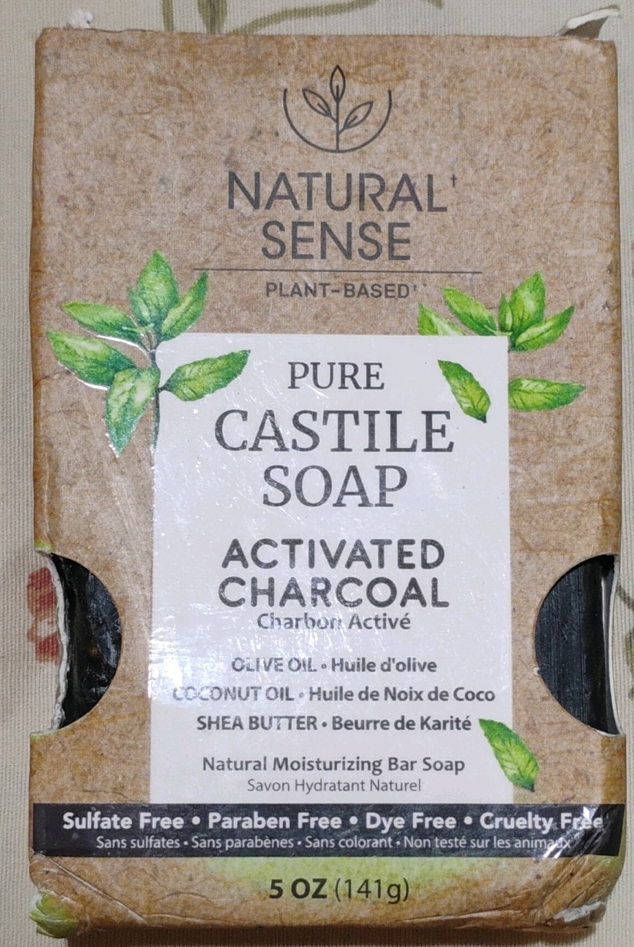 Natural Sense Plant-Based Castile Soap Bar Activated Charcoal 5 oz, Sulfate-Free
