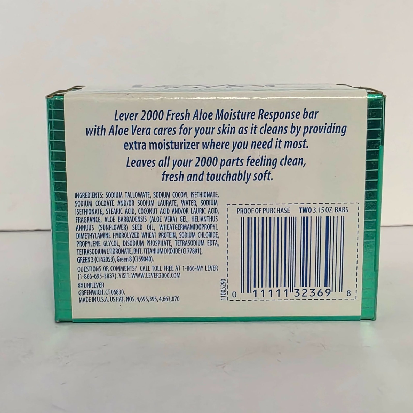 VTG Lever 2000 Moisture Response Soap with Aloe Vera, 2 Bars, Size 2-3.15 oz NEW